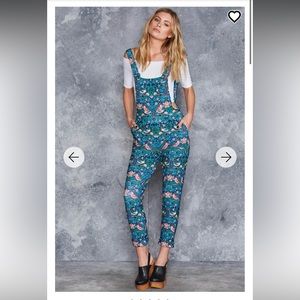 Blackmilk Strawberry Thief Overalls GUC 🍓👒🐦‍⬛🩵
